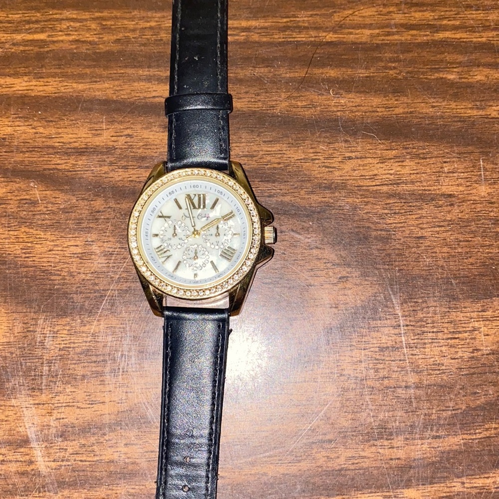 Black faux leather watch